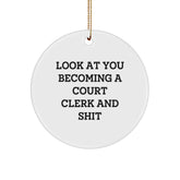 Funny Court Clerk Gifts for Court Clerks from Friends, Unique Circle Ornament, Christmas Unique Gifts, Court Clerk Becoming Shit - Image 1